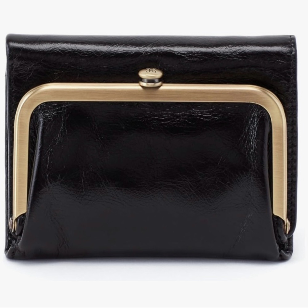 HOBO Black Leather Wallet with Gold Clasp. NWOT